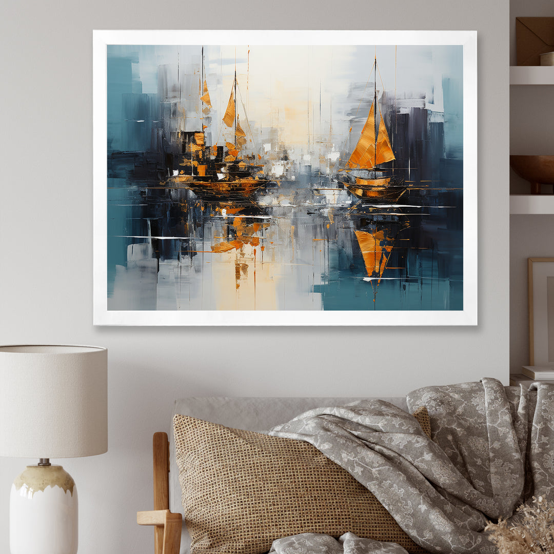 Moonlight sailboat collage horizon I - Boat Sailing Canvas Wall Art