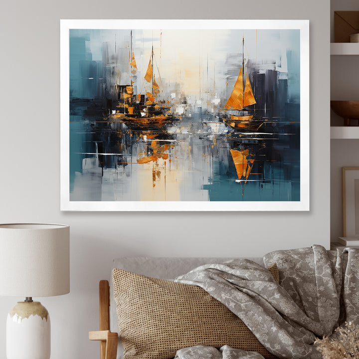 Moonlight sailboat collage horizon I - Boat Sailing Canvas Wall Art
