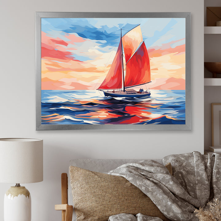 Sunset Sailing boat I - Boat Sailing Canvas Wall Art