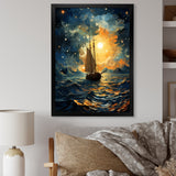 Moonlight sailing boat horizon I - Boat Sailing Canvas Wall Art