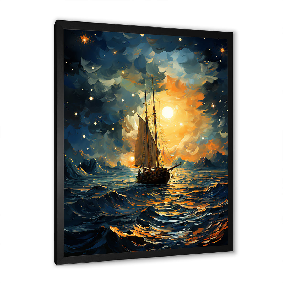 Moonlight sailing boat horizon I - Boat Sailing Canvas Wall Art