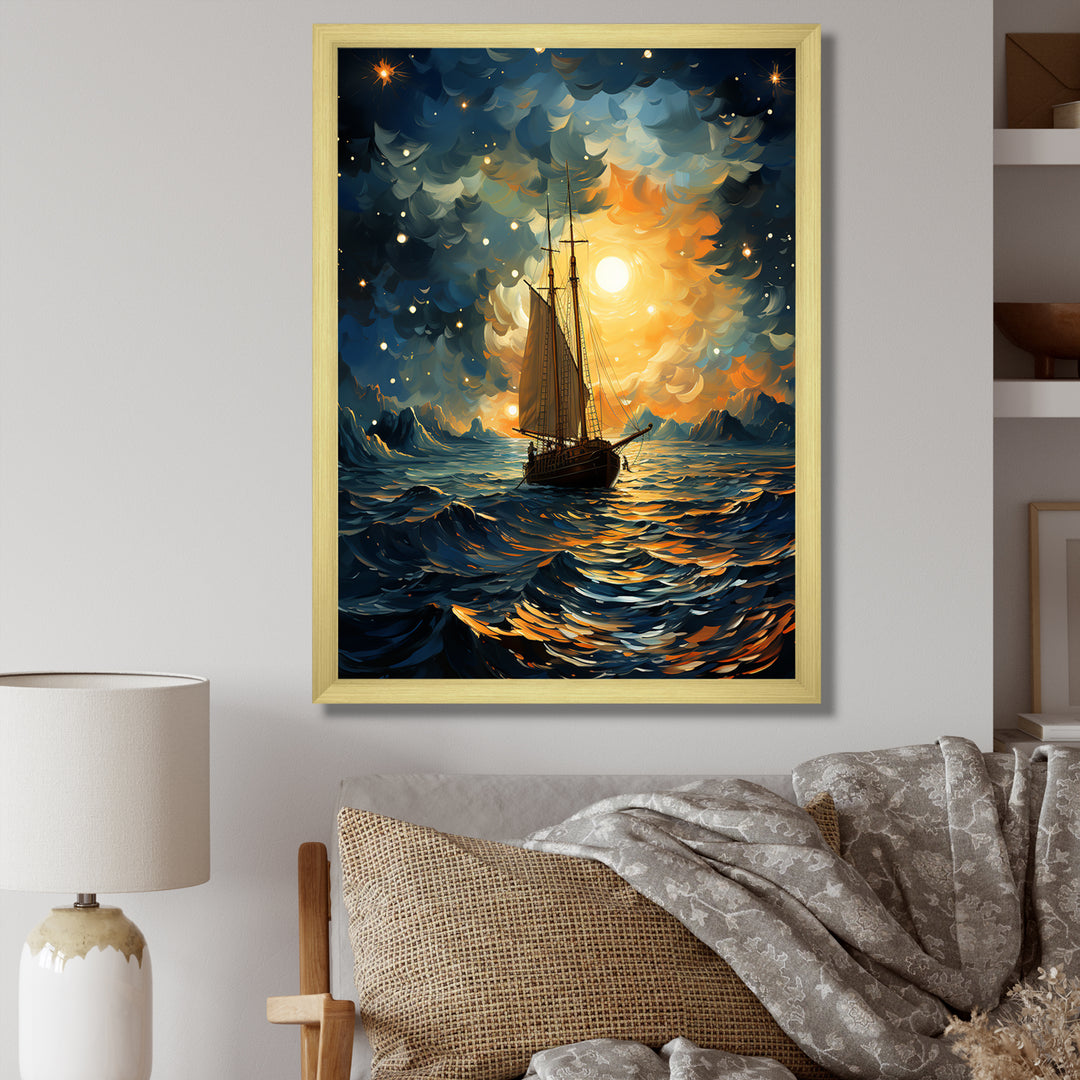 Moonlight sailing boat horizon I - Boat Sailing Canvas Wall Art