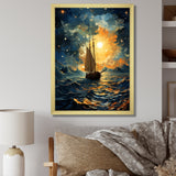 Moonlight sailing boat horizon I - Boat Sailing Canvas Wall Art