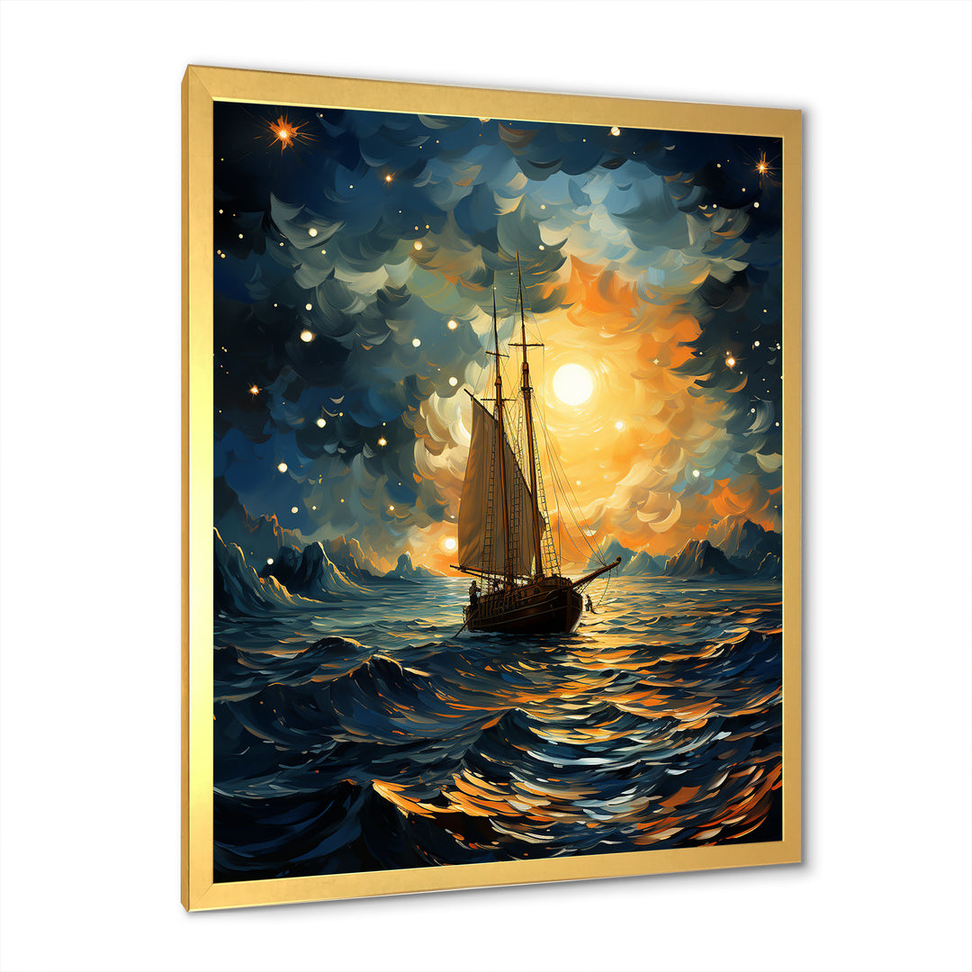 Moonlight sailing boat horizon I - Boat Sailing Canvas Wall Art
