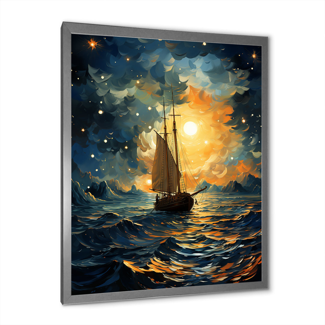 Moonlight sailing boat horizon I - Boat Sailing Canvas Wall Art