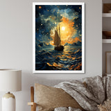 Moonlight sailing boat horizon I - Boat Sailing Canvas Wall Art