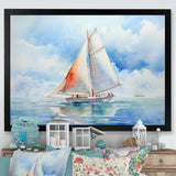 Coastal Serenity Watercolor Sailboat on the Horizon I - Boat Sailing Canvas Wall Art