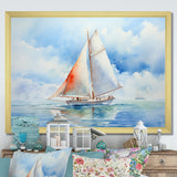 Coastal Serenity Watercolor Sailboat on the Horizon I - Boat Sailing Canvas Wall Art