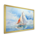 Coastal Serenity Watercolor Sailboat on the Horizon I - Boat Sailing Canvas Wall Art