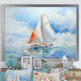 Coastal Serenity Watercolor Sailboat on the Horizon I - Boat Sailing Canvas Wall Art