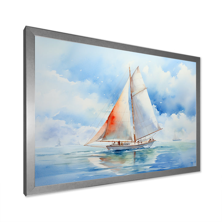 Coastal Serenity Watercolor Sailboat on the Horizon I - Boat Sailing Canvas Wall Art