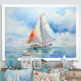 Coastal Serenity Watercolor Sailboat on the Horizon I - Boat Sailing Canvas Wall Art