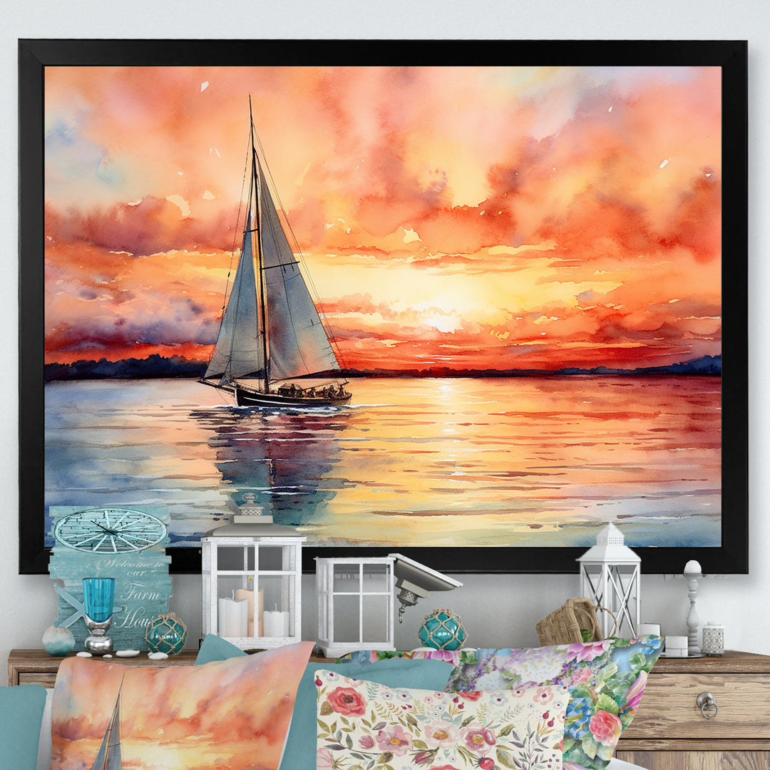 Pastel colors sailboat sunset V - Boat Sailing Canvas Wall Art