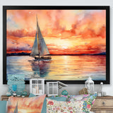 Pastel colors sailboat sunset V - Boat Sailing Canvas Wall Art