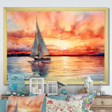 Pastel colors sailboat sunset V - Boat Sailing Canvas Wall Art
