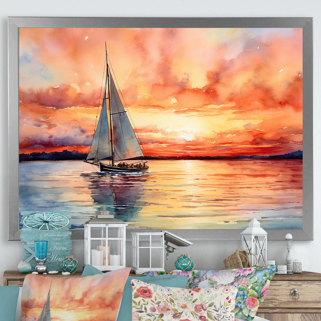 Pastel colors sailboat sunset V - Boat Sailing Canvas Wall Art