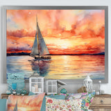 Pastel colors sailboat sunset V - Boat Sailing Canvas Wall Art
