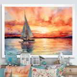 Pastel colors sailboat sunset V - Boat Sailing Canvas Wall Art