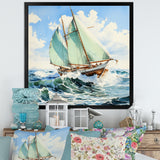 Sailboat watercolor green horizon I - Boat Sailing Canvas Wall Art