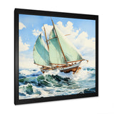 Sailboat watercolor green horizon I - Boat Sailing Canvas Wall Art