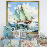 Sailboat watercolor green horizon I - Boat Sailing Canvas Wall Art