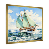 Sailboat watercolor green horizon I - Boat Sailing Canvas Wall Art