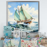 Sailboat watercolor green horizon I - Boat Sailing Canvas Wall Art