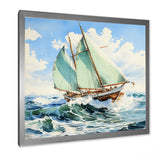 Sailboat watercolor green horizon I - Boat Sailing Canvas Wall Art