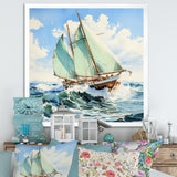 Sailboat watercolor green horizon I - Boat Sailing Canvas Wall Art