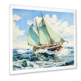 Sailboat watercolor green horizon I - Boat Sailing Canvas Wall Art