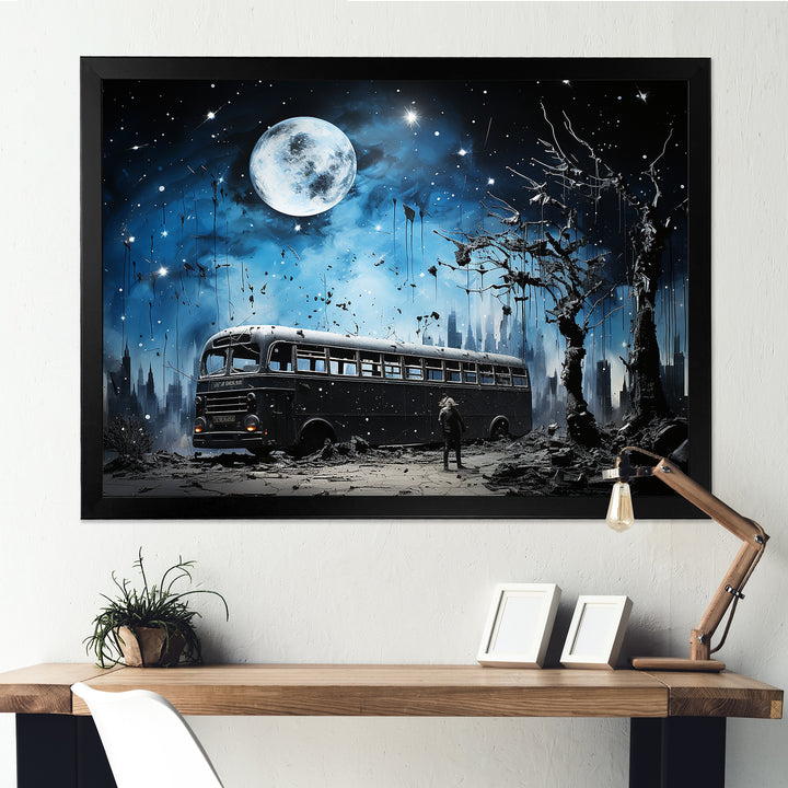 Moonlight urban bus - Bus Canvas Wall Art