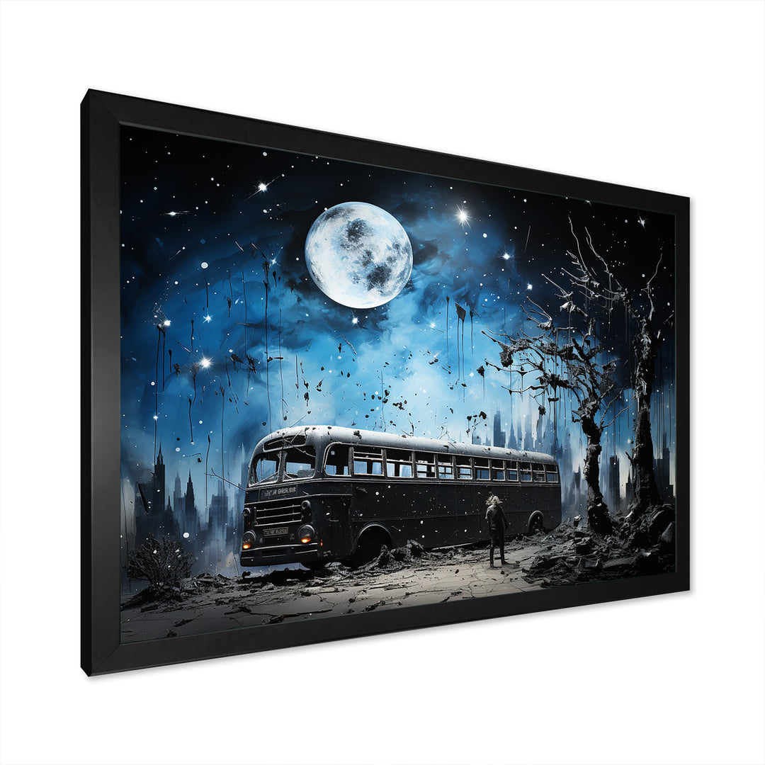 Moonlight urban bus - Bus Canvas Wall Art