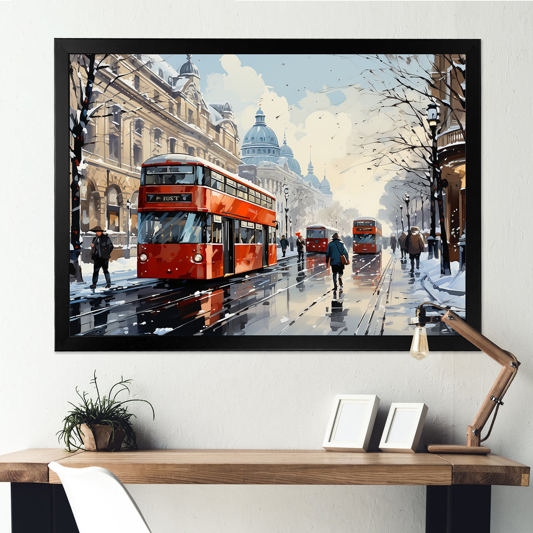 London urban red bus in UK - Bus Canvas Wall Art