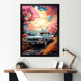 Pink Cadillac car at sunset I - Car Muscle Car Canvas Wall Art