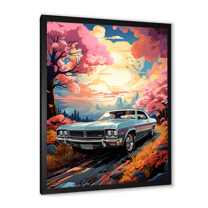 Pink Cadillac car at sunset I - Car Muscle Car Canvas Wall Art