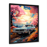 Pink Cadillac car at sunset I - Car Muscle Car Canvas Wall Art