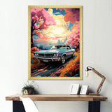 Pink Cadillac car at sunset I - Car Muscle Car Canvas Wall Art