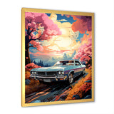 Pink Cadillac car at sunset I - Car Muscle Car Canvas Wall Art