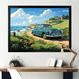 Green Classic American Car on a beach I - Car Old American Canvas Wall Art