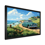 Green Classic American Car on a beach I - Car Old American Canvas Wall Art