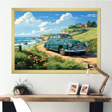 Green Classic American Car on a beach I - Car Old American Canvas Wall Art