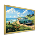 Green Classic American Car on a beach I - Car Old American Canvas Wall Art