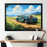 Green Classic American Car on a Lush Green Meadow - Car Old American Canvas Wall Art