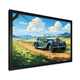 Green Classic American Car on a Lush Green Meadow - Car Old American Canvas Wall Art