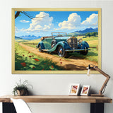 Green Classic American Car on a Lush Green Meadow - Car Old American Canvas Wall Art