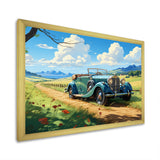 Green Classic American Car on a Lush Green Meadow - Car Old American Canvas Wall Art