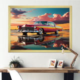 Orange and pink classic American car on the beach - Car Old American Canvas Wall Art