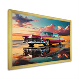 Orange and pink classic American car on the beach - Car Old American Canvas Wall Art