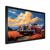 Vintage Escape Classic Car Among orange Blooms - Car Old American Canvas Wall Art