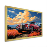 Vintage Escape Classic Car Among orange Blooms - Car Old American Canvas Wall Art